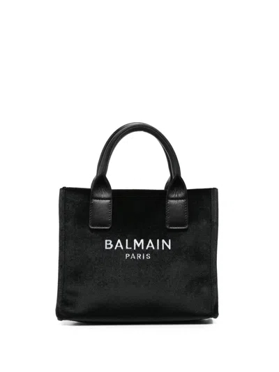 Balmain Mini Logo-embroidered Handbag With Double Top Handles And Detachable Strap In Nero