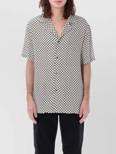 Balmain Black And White Bowling Shirt With Monogram Print In Viscose Man