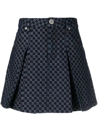 Balmain Mini Monogram Denim Dress In Black
