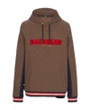 Balmain Retro Monogram Logo Cotton Hoodie In Brown