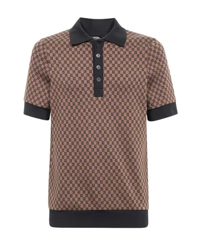 Balmain Mini Monogram-jacquard Polo Shirt In Brown