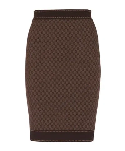 Balmain Brown Mini Monogram Midi Skirt