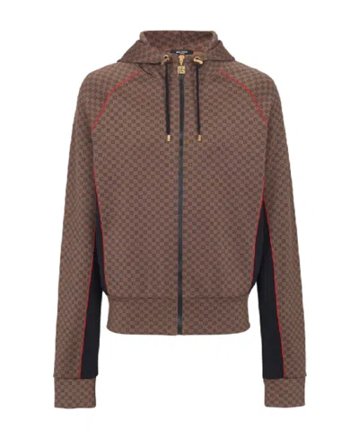 Balmain Mini Monogram-pattern Tracksuit Jacket In Brown