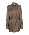 Balmain Silk Shirt With A Mini Monogram Print In Brown