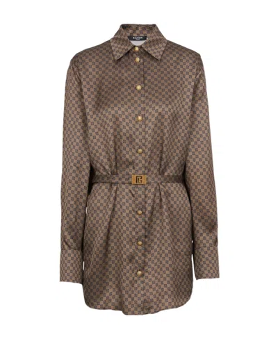 BALMAIN BALMAIN MINI MONOGRAM PRINTED SATIN SHIRT