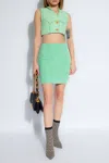 Balmain Monogram-pattern Open-knit Miniskirt In Green