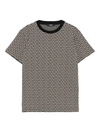 Balmain Mini Round Neck T-shirt With Contrast Ribbed Finish In Black