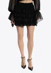 Balmain Short Ruffled Knit Skirt In Black