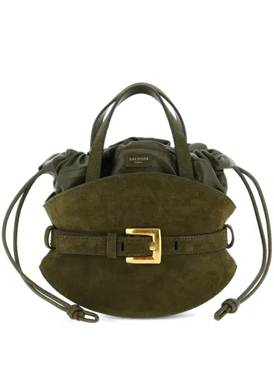 Balmain Mini Shuffle Buckle Tote Bag In Green