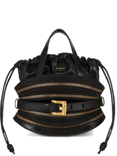 Balmain Mini Shuffle Zip-belt Tote Bag In Black