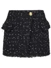 Balmain Asymmetric Polka-dot Tweed Mini Skirt In Black