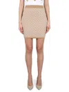 Balmain Fitted Mini Skirt With All-over Pattern In Beige