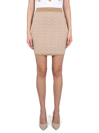 Balmain Mini Skirt In Beige