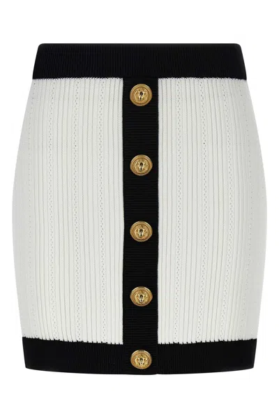 Balmain Mini Skirt 'buttoned Knit Short Skirt' In White/black