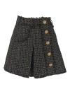Balmain Button-embellished Pleated Metallic Tweed Mini Skirt In Black