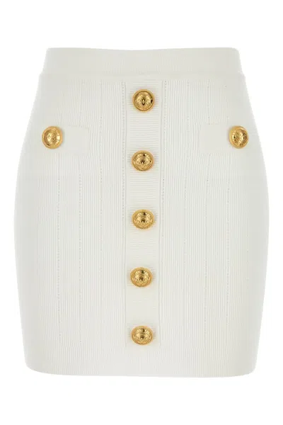 BALMAIN MINI SKIRT IN WHITE VISCOSE BLEND