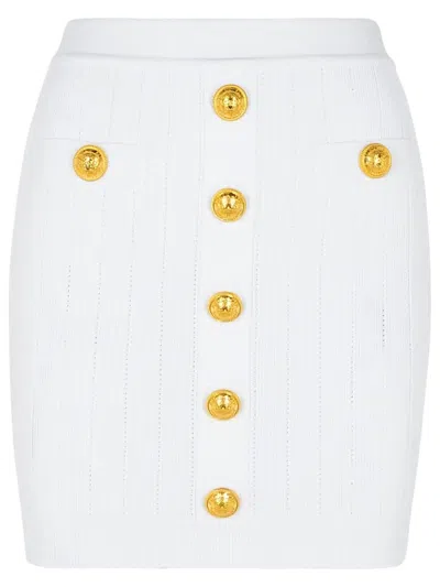 BALMAIN MINI SKIRT IN WHITE VISCOSE BLEND