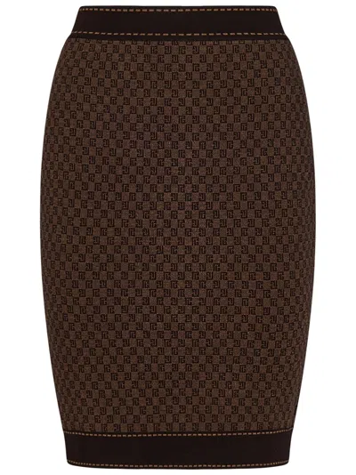 Balmain Mini Monogram Jacquard Skirt In Wfp Marron Marron Fonce
