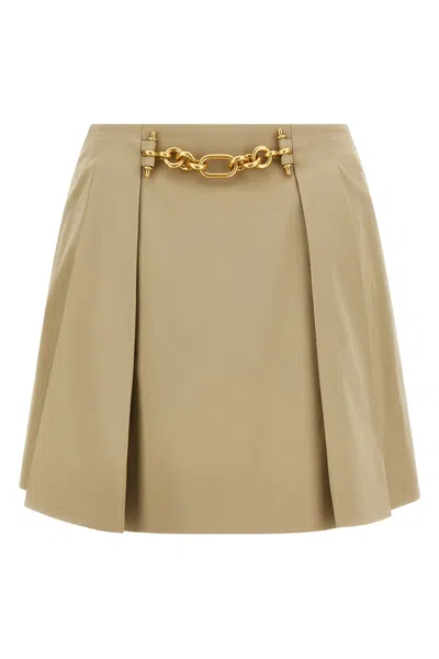 Balmain Mini Skirt With Gold-tone Chain In Beige