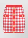 Balmain Button-embellished Gingham Jacquard-knit Mini Skirt