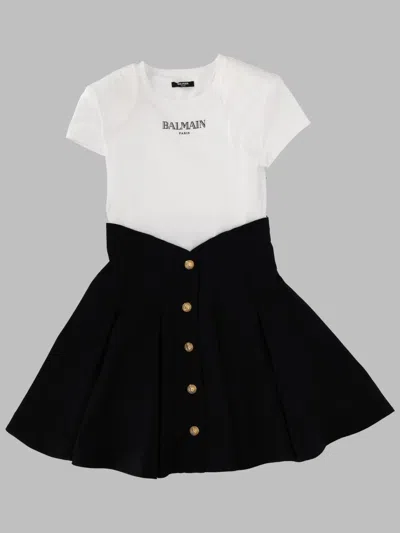 Balmain Mini Soft Fabric Dress For Girls In Multi