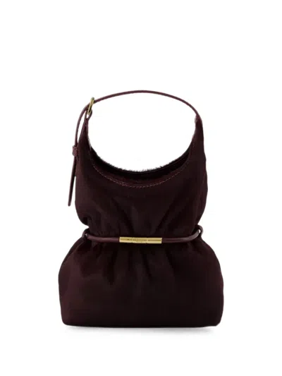Balmain Mini Sphynx Hair-on Leather Shoulder Bag In Burgundy