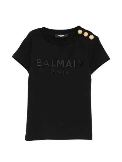 Balmain Mini Statement Neck T-shirt With Gold Accents In Black