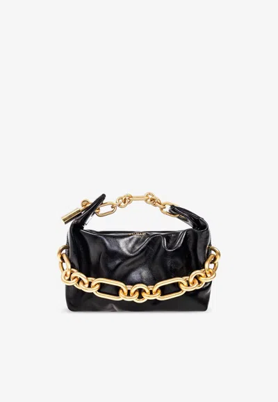 Balmain Mini Sync Calfskin Chain Handbag In Black