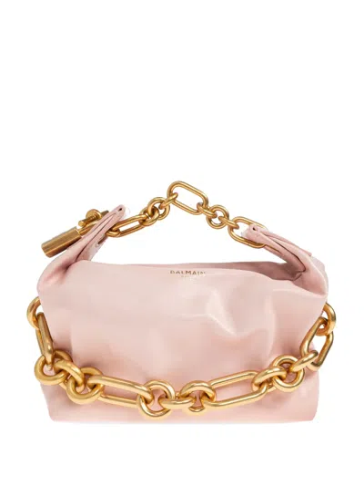 Balmain Mini Sync Chain Padlock Leather Tote Bag In Pink