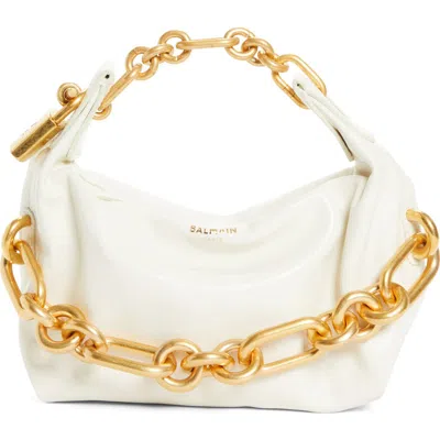 Balmain Mini Sync Leather Top Handle Bag In White