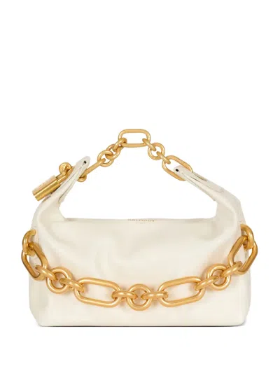 Balmain Mini Sync Padlock Chain Tote Bag In White
