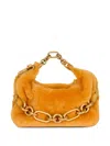 Balmain Mini Sync Shearling Chain Tote Bag In Orange