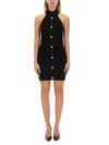 Balmain Black Dress With Pointed Collar And Logo Buttons On The Front In Wool Woman In Black