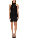 Balmain Black Dress With Pointed Collar And Logo Buttons On The Front In Wool Woman In Black