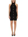 Balmain Black Dress With Pointed Collar And Logo Buttons On The Front In Wool Woman In Black