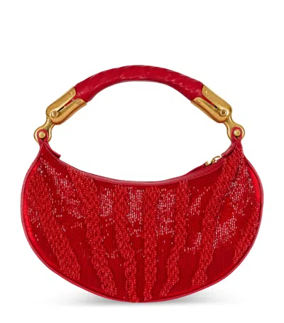 Balmain Mini Zebra-print Ebene Top-handle Bag In Red