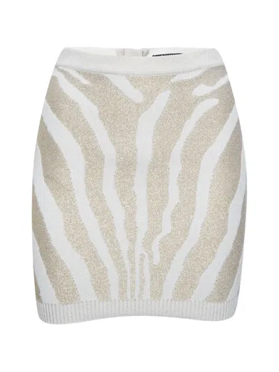 Pre-owned Balmain Mini Zebra-intarsia Metallic-knit Skirt In White