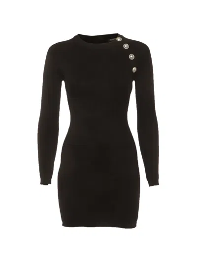 Pre-owned Balmain Mini Zip-up Ribbed-knit Dress In Black