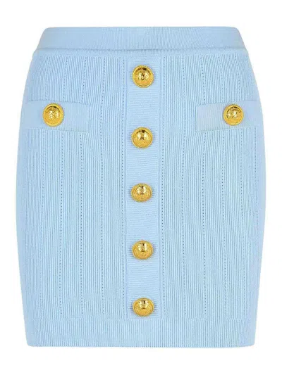 BALMAIN LIGHT BLUE VISCOSE BLEND MINISKIRT