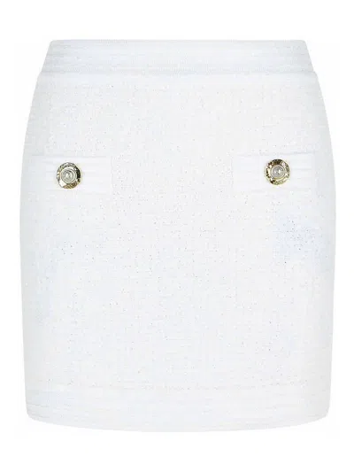 BALMAIN WHITE COTTON BLEND MINISKIRT