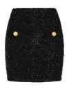 Balmain Black Pencil Mini Skirt With Jewel Buttons In Tweed Woman In Negro