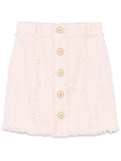 Balmain High-waist Buttoned Tweed Mini Skirt In Gold