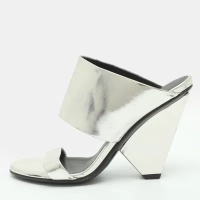 Pre-owned Balmain Mirror Size 37 Silver Foil Leather Wedge Sandals