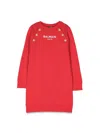 Balmain ml Sweatshirt Dress Logo And Buttons In Red