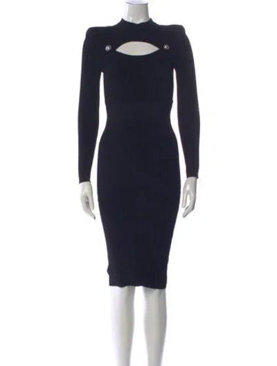Pre-owned Balmain Mock Neck Knee-length Dress In Blue
