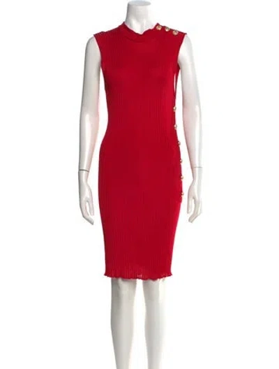 Pre-owned Balmain Mock Neck Knee-length Dress In Red