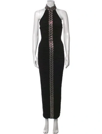 Pre-owned Balmain Mock Neck Long Dress In Black
