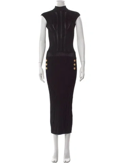 Pre-owned Balmain Mock Neck Long Dress In Black