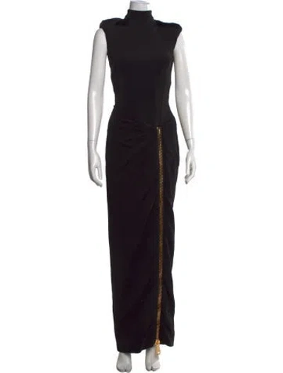 Pre-owned Balmain Mock Neck Long Dress In Black
