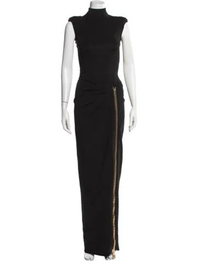 Pre-owned Balmain Mock Neck Long Dress In Black